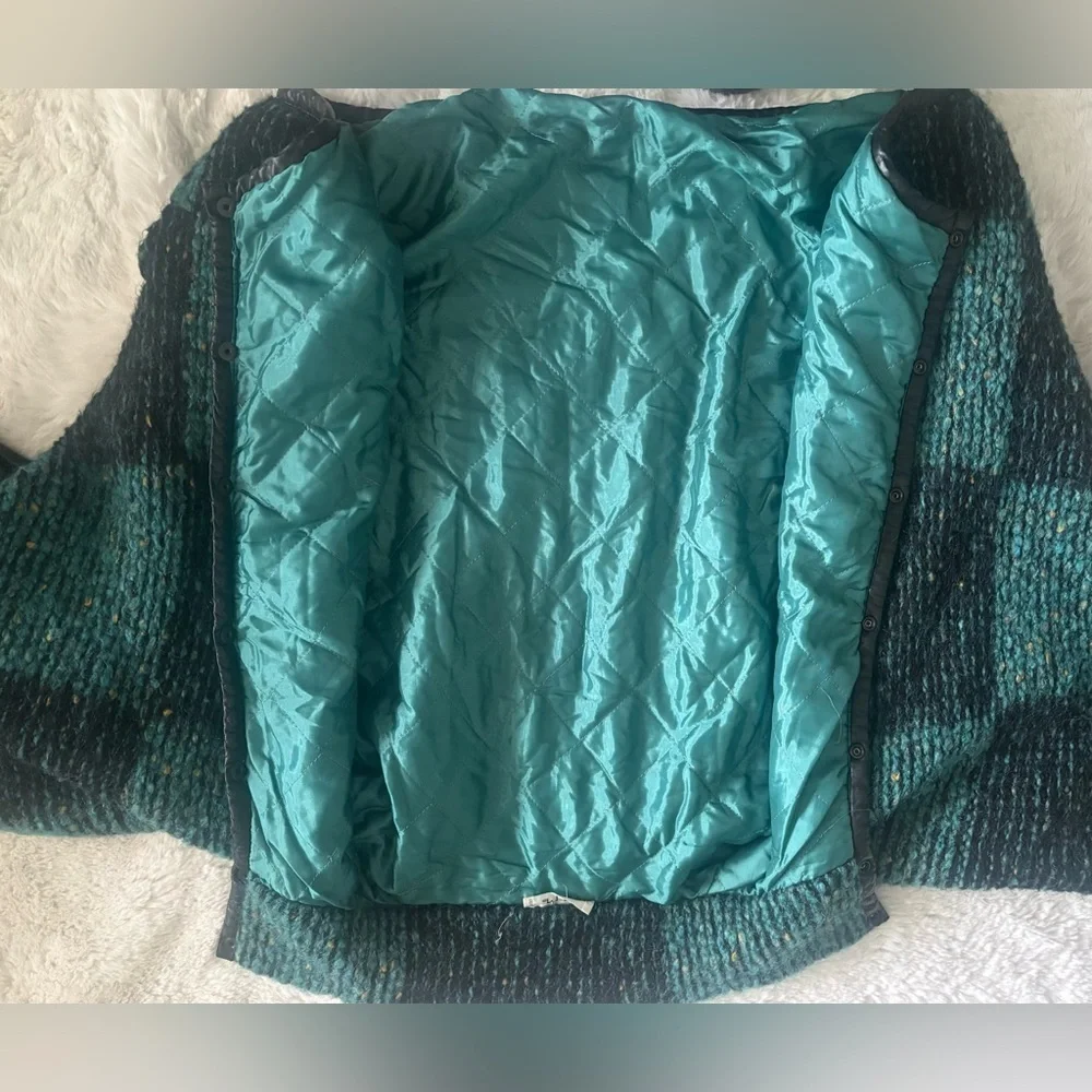 Vintage 1970’s Oversized Green & Black Checkered Mohair & Llama Jacket Size L - Picture 4 of 7